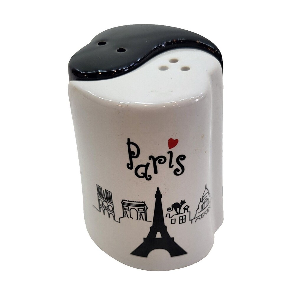 Vintage Paris France Yin Yang Salt Pepper Shakers Ceramic Eiffel Tower